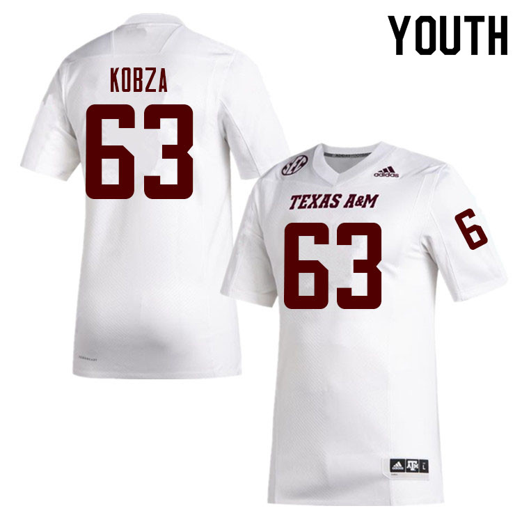 Youth #63 Braeden Kobza Texas A&M Aggies College Football Jerseys Sale-White - Click Image to Close